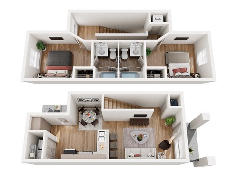 a stylized floor plan of a 1 bedroom apartment